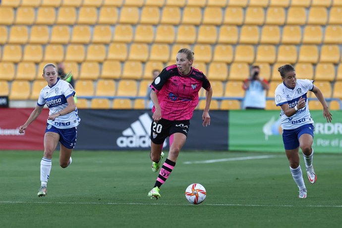 Peace Efih of Sporting de Huelva in action during the spanish women cup Semi Finals 1, Copa de la Reina, football match played between UDG Tenerife and Sporting Club de Huelva on May 24, 2022, in Alcorcon, Madrid Spain.