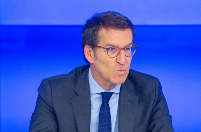 El presidente del Partido Popular, Alberto Núñez Feijóo, durante la reunión del Comité Ejecutivo Nacional del PP, en la sede del partido, a 23 de mayo de 2022, en Madrid (España). Feijóo ha convocado al Comité Ejecutivo Nacional del PP para dar luz verd