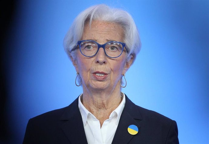 Archivo - FILED - 10 March 2022, Hessen, Frankfurt_Main: Christine Lagarde, President of the European Central Bank (ECB), gives a press conference after the Governing Council meeting. Photo: Daniel Roland/AFP Pool /dpa