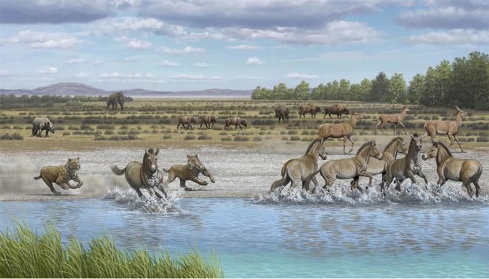 Recreación de Orce (Granada) antes de la llegada de los homínidos, hace 1,6 millones de años.