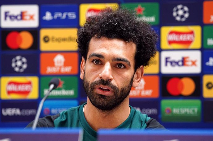 El jugador del Liverpool Mohamed Salah atiende a los medios de comunicación con motivo de la final de la Liga de Campeones contra el Real Madrid de este sábado 28 de mayo.