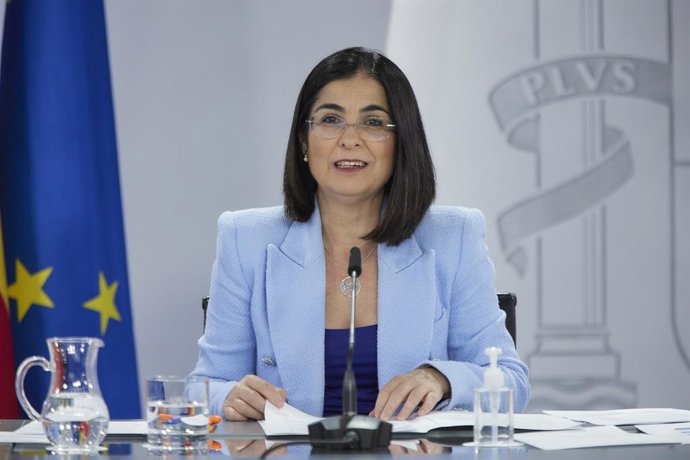 La ministra de Sanidad, Carolina Darias, participa en la rueda de prensa posterior al Consejo Interterritorial del SNS, a 25 de mayo de 2022, en Madrid (España). Durante la rueda de prensa, el ministerio de Sanidad y comunidades han revisado un "informe