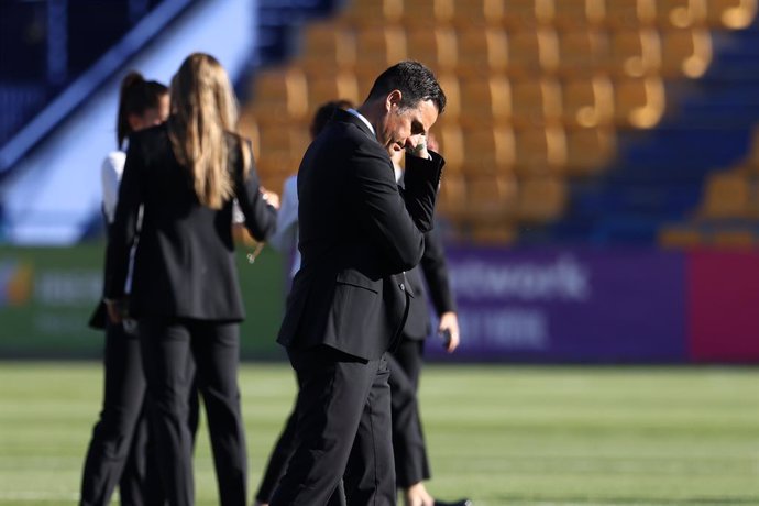 Alberto Toril, coach of Real Madrid, gestures during the spanish women cup Semi Finals 2, Copa de la Reina, football match played between FC Barcelona and Real Madrid on May 25, 2022, in Alcorcon, Madrid Spain.