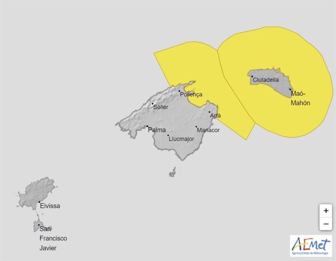 Alerta amarilla, este jueves, en Menorca y Mallorca.