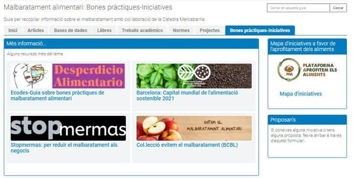 Página web de la biblioteca digital sobre desperdicio alimentario creada po Mercabarna y la Universitat Politcnica de Catalunya (UPC)
