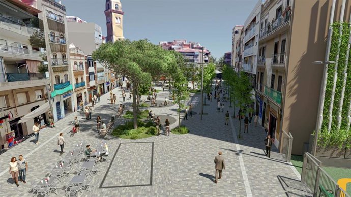 Vista áerea de la plaa Espanyola de L'Hospitalet (Barcelona)