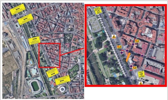 Zonas afectadas por las obras en el colector.