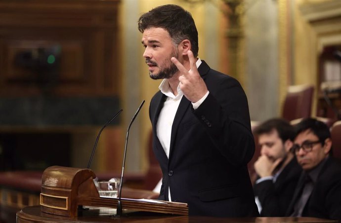 El portavoz de Esquerra Republicana (ERC) en el Congreso, Gabriel Rufián, durante el debate monográfico sobre el 'caso Pegasus'.