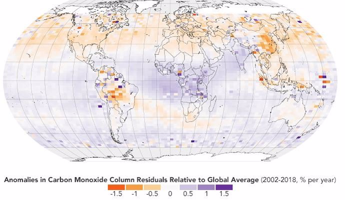 Anomalías en monóxido de carbono sobre la media 2022-2018