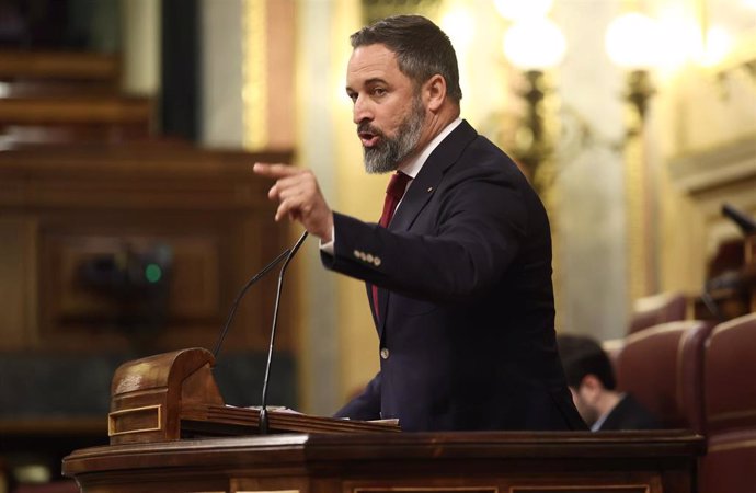 El líder de Vox, Santiago Abascal, interviene en una sesión plenaria en el Congreso de los Diputados