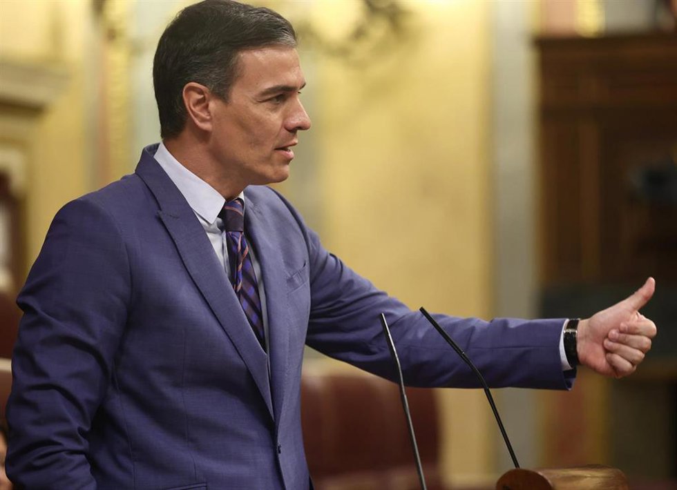 El presidente del Gobierno, Pedro Sánchez, durante el Pleno del Congreso sobre el 'caso Pegasus'.