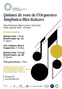 Un quinteto de viento de la Orquesta Sinfónica de Baleares ofrece este sábado un concierto en Menorca