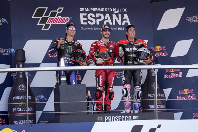 Podio de MotoGP tras el GP de España en el Circuito de Jerez