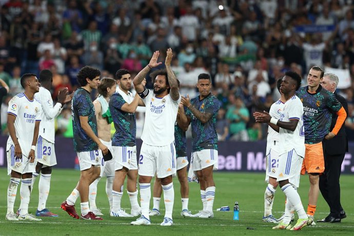 Marcelo Vieira Da Silva of Real Madrid saludates to the fans during the spanish league, La Liga Santander, football match played between Real Madrid and Real Betis Balompie at Santiago Bernabeu stadium on May 20, 2022, in Madrid Spain.