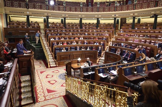 El presidente del Gobierno, Pedro Sánchez, interviene en una sesión plenaria, en el Congreso de los Diputados.