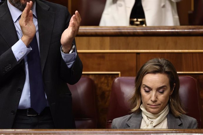 La secretaria general del Partido Popular y portavoz del Grupo Parlamentario Popular en el Congreso, Cuca Gamarra, en una sesión plenaria, en el Congreso de los Diputados, a 26 de mayo de 2022, en Madrid (España).