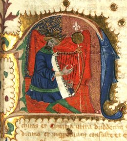 Jaume I com David músic en el llibre de privilegis d'Alzira.