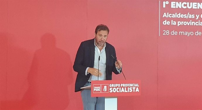 El alcalde de Valladolid, Óscar Puente, durante su intervención este sábado en el primer encuentro de alcaldes y conejales del PSOE provincial