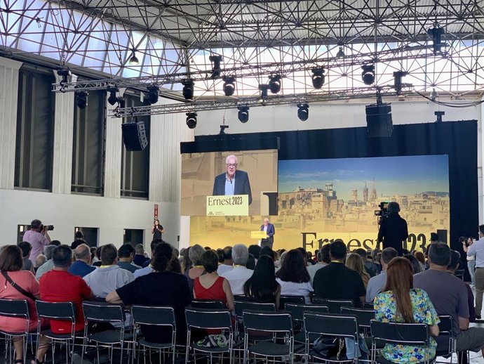 El líder d'ERC a l'Ajuntament de Barcelona, Ernest Maragall, en l'acte de proclamació com a candidat del partit a l'alcaldia de la ciutat en les eleccions municipals del 2023