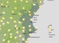 Tormentas localmente fuertes en el interior de Castellón y máximas de hasta 36º este domingo en la Comunitat Valenciana