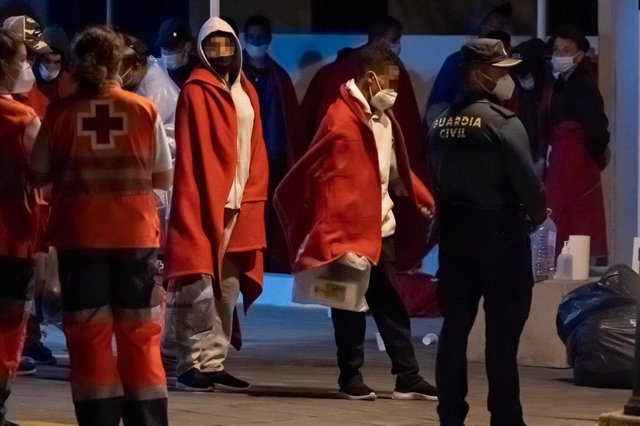Archive - Two minor migrants recently arrived at the Punta Mujeres pier, on August 27, 2021, in Lanzarote, Canary Islands (Spain).  The migrants arrived by their own means at this port on the island of Lanzarote, where an aid and attention device