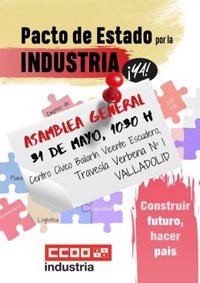 CCOO CyL celebrará este martes una Asamblea General en Valladolid para reivindicar el Pacto de Estado por la Industria
