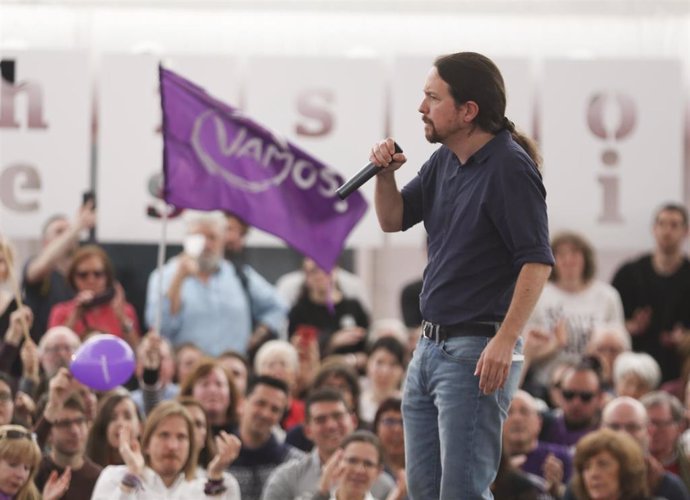 Archivo - El exsecretario general de Podemos, Pablo Iglesias, en la campaña para las elecciones generales de abril de 2019.