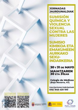 Cartel de las jornadas del Ayuntamiento de Pamplona sobre sumisión química y violencia sexual.