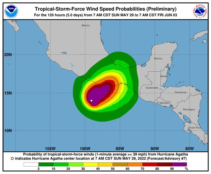 Proyección de la trayectoria del huracán 'Ágatha'
