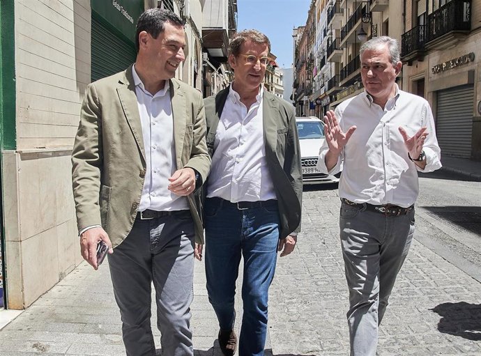 Juanma Moreno, Alberto Núñez Feijóo y José Luis Sanz