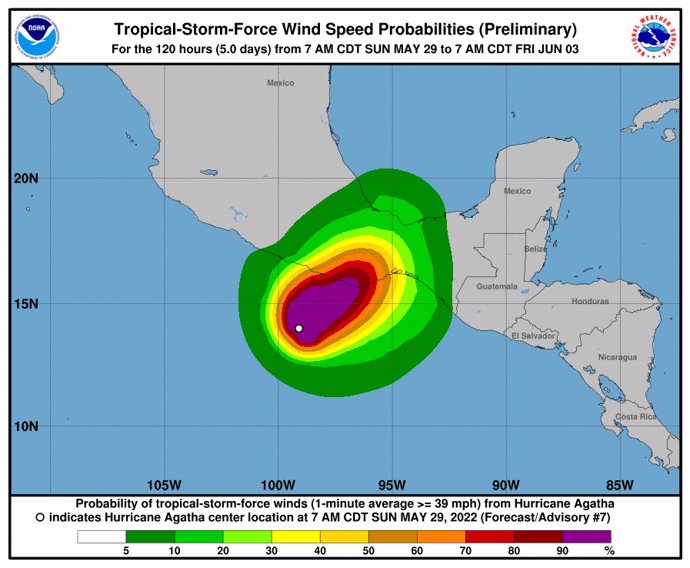 Proyección de la trayectoria del huracán 'Ágatha'