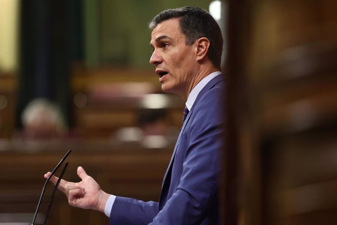 El presidente del Gobierno, Pedro Sánchez, interviene en una sesión plenaria, en el Congreso de los Diputados.