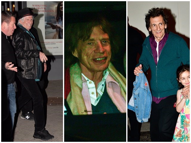 Keith Richards, Mick Jagger y Ronnie Wood abandonando la fiesta flamenca celebrada en un conocido restaurante madrileño en su honor