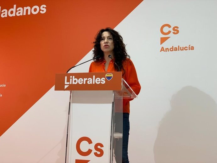 La consejera de Igualdad y candidata de Ciudadanos al Parlamento de Andalucía por Cádiz, Rocío Ruiz, este martes en rueda de prensa.