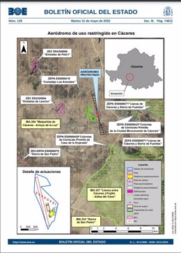 Imagen del BOE respecto al aeródromo de Cáceres
