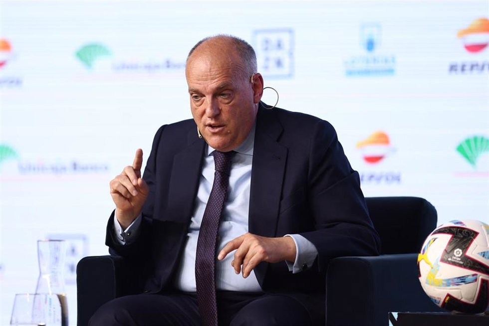 Javier Tebas durante los Desayunos Deportivos de Europa Press