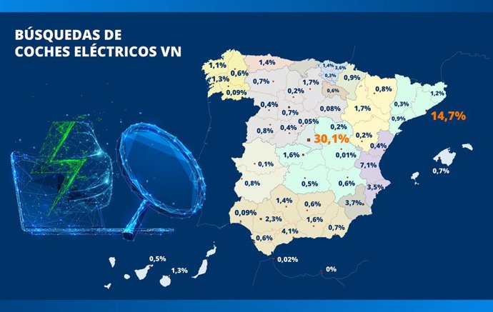 Mapa de búsquedas de vehículos eléctricos