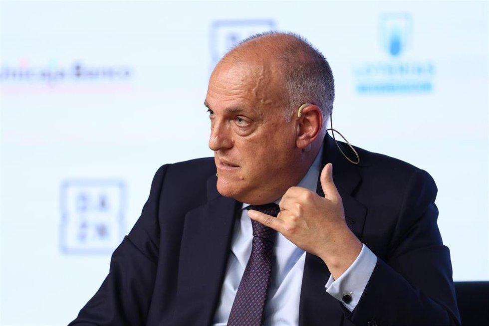 Javier Tebas, presidente de LaLiga, durante el Desayuno Deportivo de Europa Press
