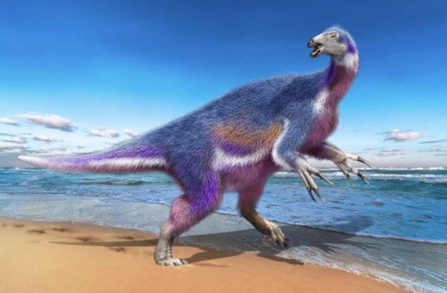 La interpretación de un artista de Paralitherizinosaurus japonicus, la nueva especie de dinosaurio descrita en este estudio
