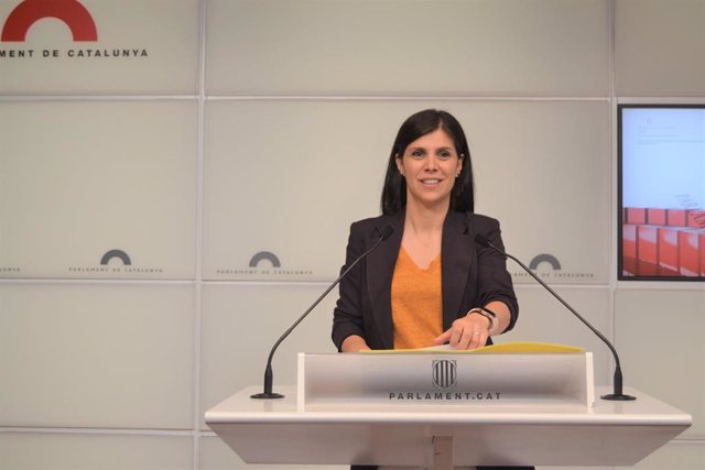 La portavoz de ERC, Marta Vilalta, en rueda de prensa este martes.