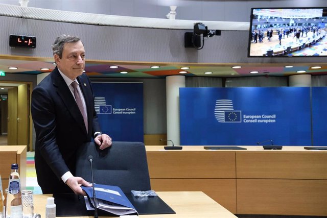 El primer ministro de Italia, Mario Draghi, durante una cumbre de la UE