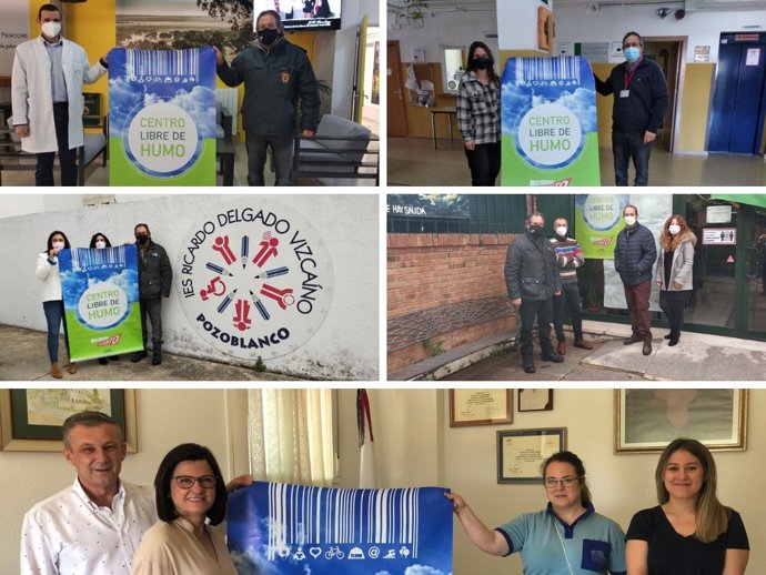 Centros educativos del Norte de Córdoba que han logrado las banderolas que los acreditan como 'libres de humos'.