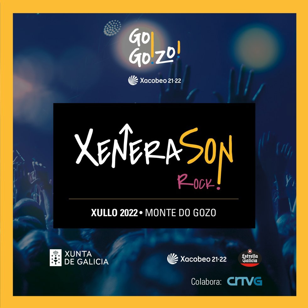 Cartel del certamn XeneraSon Rock, que se celebra en el marco de la segunda edición del festival Go!Go!Zo! Xacobeo 21-22.