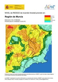 El nivel de riesgo de incendio forestal previsto para este miércoles es muy alto en Vega Alta-Ricote-Murcia