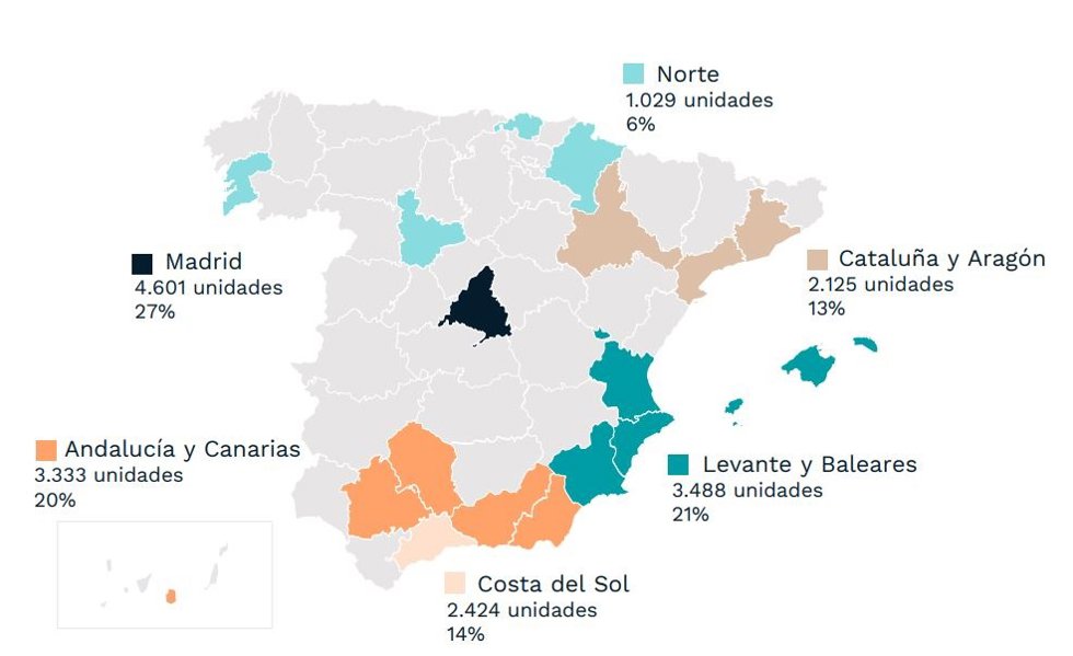 Mapa del banco de suelo de Aedas Homes al cierre del ejercicio 2021-22