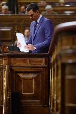 El presidente del Gobierno, Pedro Sánchez, en una sesión plenaria, en el Congreso de los Diputados.