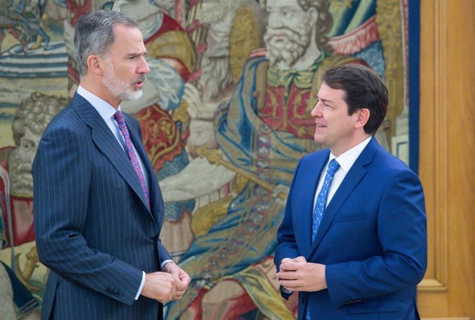 El Rey Felipe VI recibe en audiencia al presidente de la Junta de Castilla y León, Alfonso Fernández Mañueco, en el Palacio de La Zarzuela