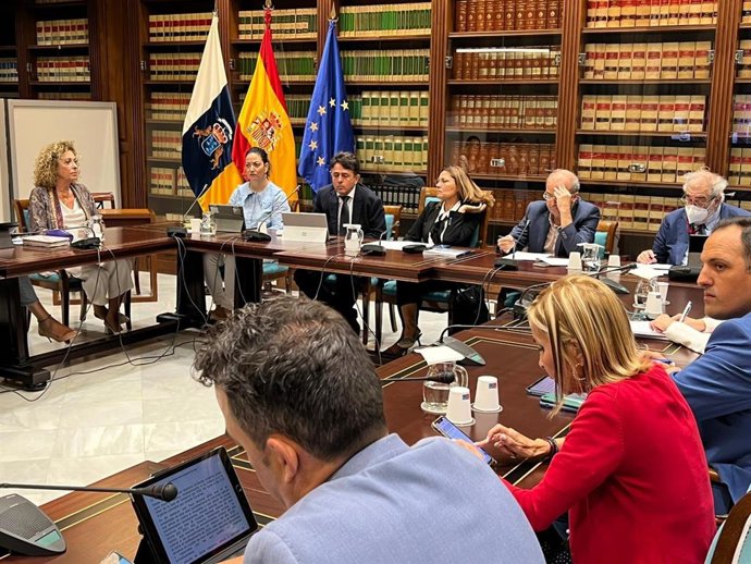 El presidente del TSJC, Juan Luis Lorenzo, en la presentación de la memoria de 2021 en el Parlamento de Canarias