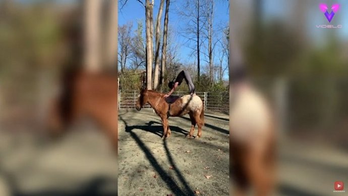 Esta mujer practica yoga encima de su caballo