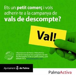 Cartel de la campaña de descuentos de PalmaActiva para comercios de la ciudad.